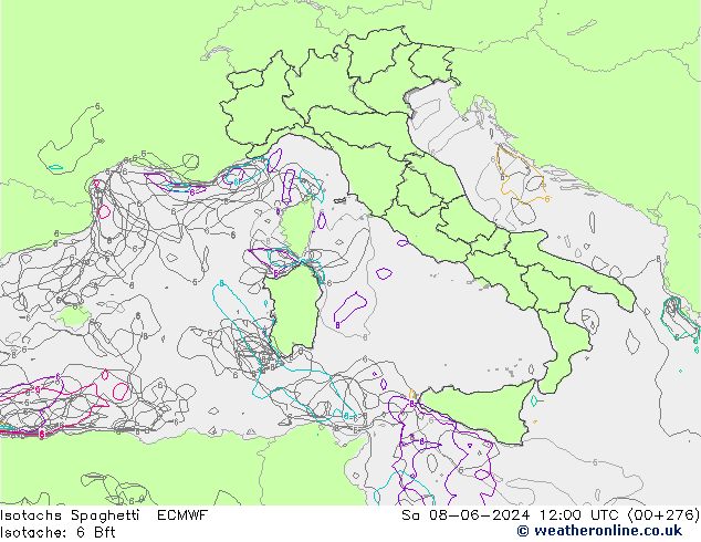 Isotachs Spaghetti ECMWF сб 08.06.2024 12 UTC