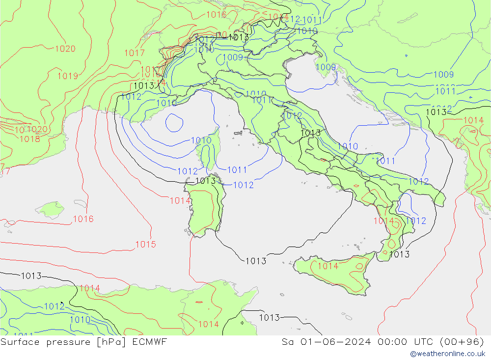 Pressione al suolo ECMWF sab 01.06.2024 00 UTC