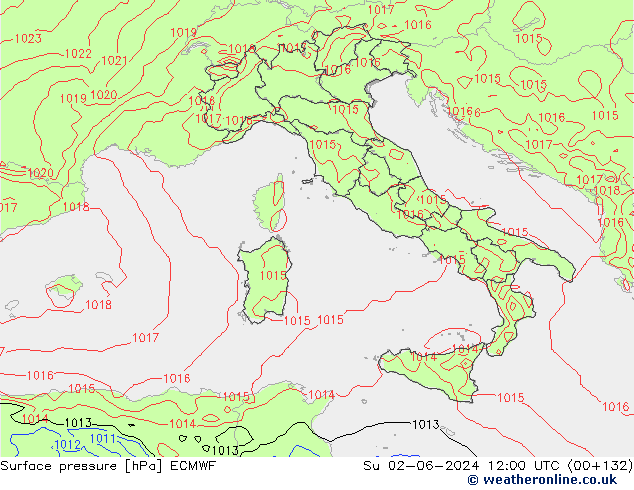 Luchtdruk (Grond) ECMWF zo 02.06.2024 12 UTC