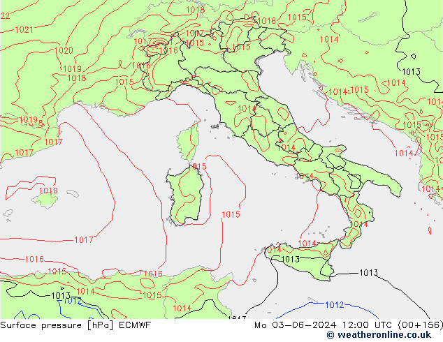 Surface pressure ECMWF Mo 03.06.2024 12 UTC