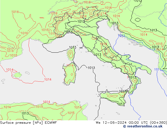 Surface pressure ECMWF We 12.06.2024 00 UTC