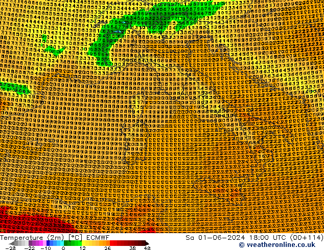 Temperatura (2m) ECMWF Sáb 01.06.2024 18 UTC