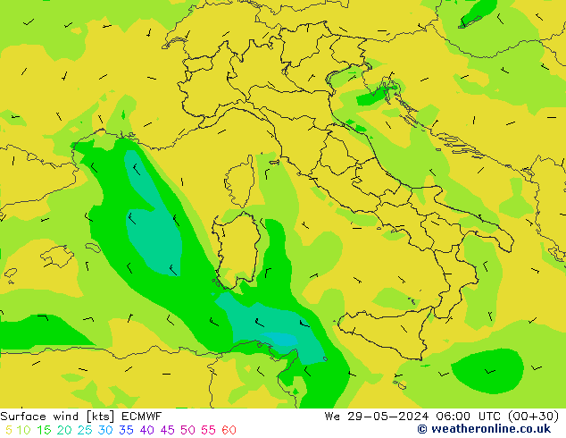 Viento 10 m ECMWF mié 29.05.2024 06 UTC