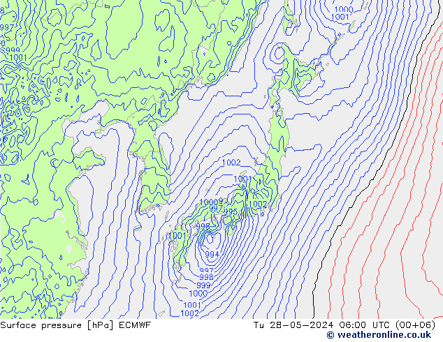 Surface pressure ECMWF Tu 28.05.2024 06 UTC