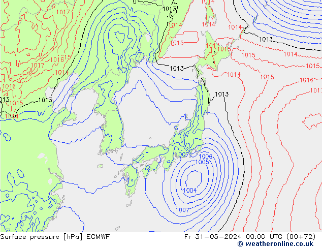 Luchtdruk (Grond) ECMWF vr 31.05.2024 00 UTC