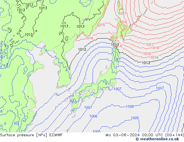 pressão do solo ECMWF Seg 03.06.2024 00 UTC