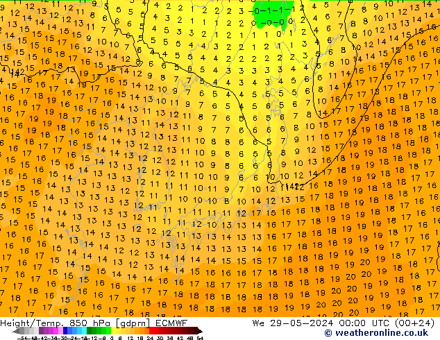 Yükseklik/Sıc. 850 hPa ECMWF Çar 29.05.2024 00 UTC