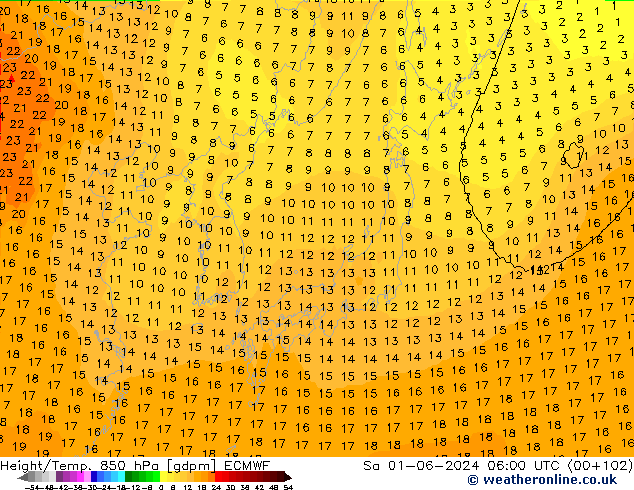 Height/Temp. 850 гПа ECMWF сб 01.06.2024 06 UTC