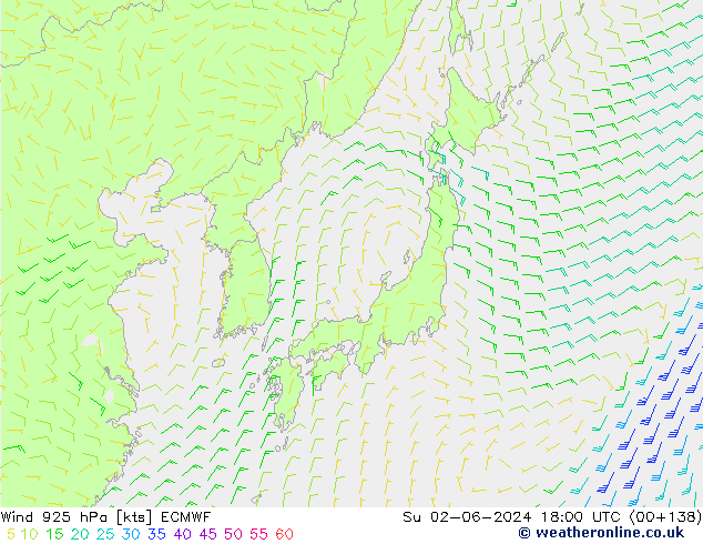 Wind 925 hPa ECMWF Su 02.06.2024 18 UTC