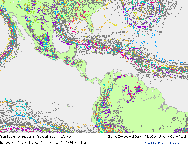 Surface pressure Spaghetti ECMWF Su 02.06.2024 18 UTC