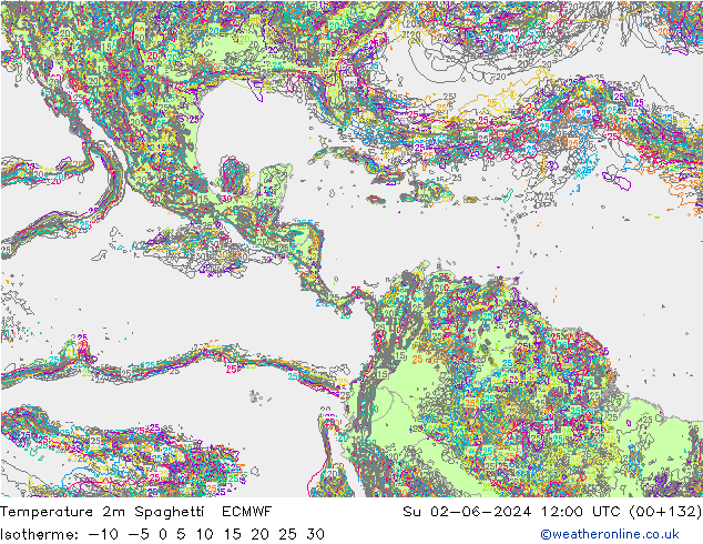 Temperatura 2m Spaghetti ECMWF dom 02.06.2024 12 UTC