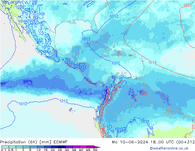 Précipitation (6h) ECMWF lun 10.06.2024 00 UTC