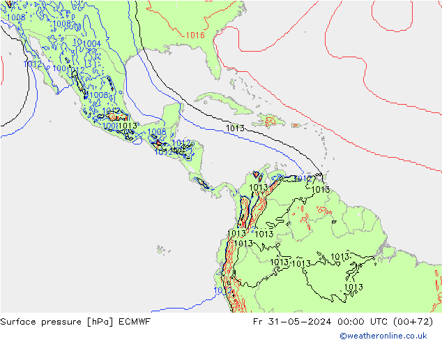 Presión superficial ECMWF vie 31.05.2024 00 UTC