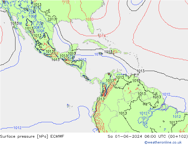 Surface pressure ECMWF Sa 01.06.2024 06 UTC