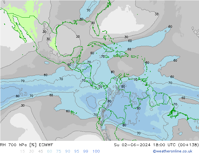 RH 700 hPa ECMWF Su 02.06.2024 18 UTC