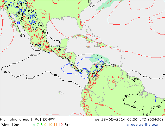 High wind areas ECMWF St 29.05.2024 06 UTC