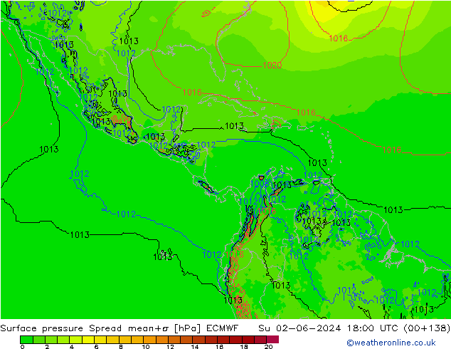 Luchtdruk op zeeniveau Spread ECMWF zo 02.06.2024 18 UTC