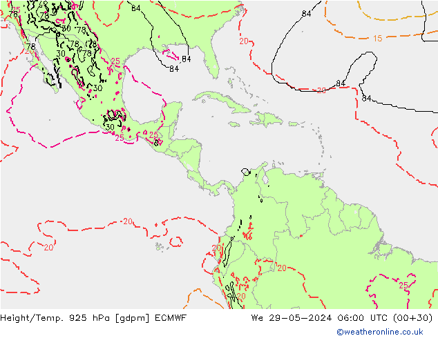 Height/Temp. 925 hPa ECMWF śro. 29.05.2024 06 UTC