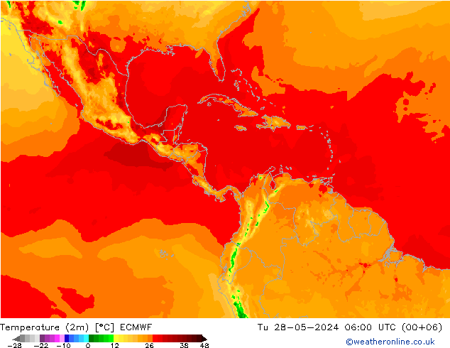 Temperature (2m) ECMWF Tu 28.05.2024 06 UTC