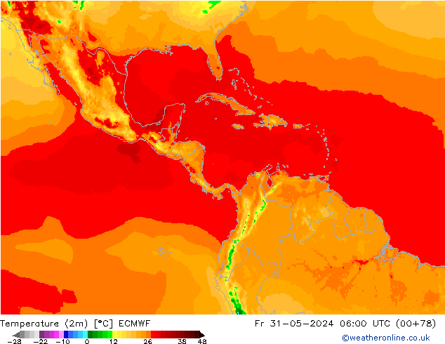 Temperaturkarte (2m) ECMWF Fr 31.05.2024 06 UTC