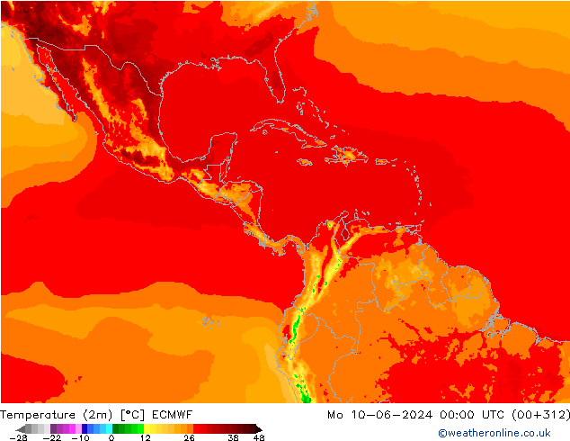 Temperatura (2m) ECMWF Seg 10.06.2024 00 UTC