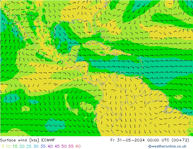 wiatr 10 m ECMWF pt. 31.05.2024 00 UTC