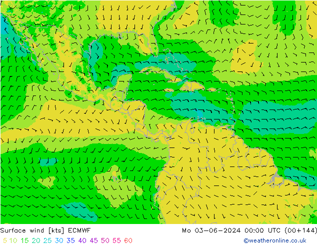 Rüzgar 10 m ECMWF Pzt 03.06.2024 00 UTC