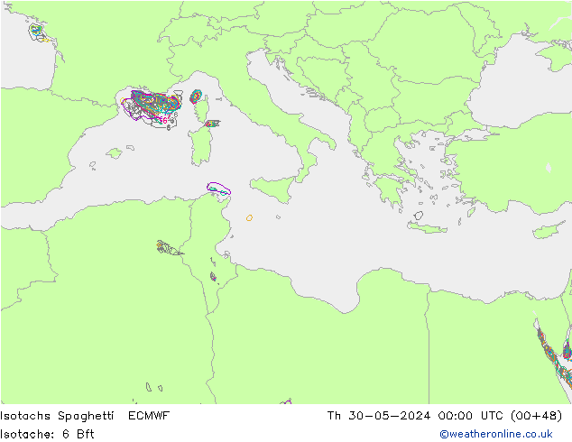 Isotachs Spaghetti ECMWF gio 30.05.2024 00 UTC