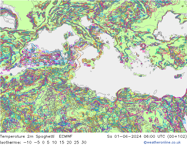 Sıcaklık Haritası 2m Spaghetti ECMWF Cts 01.06.2024 06 UTC