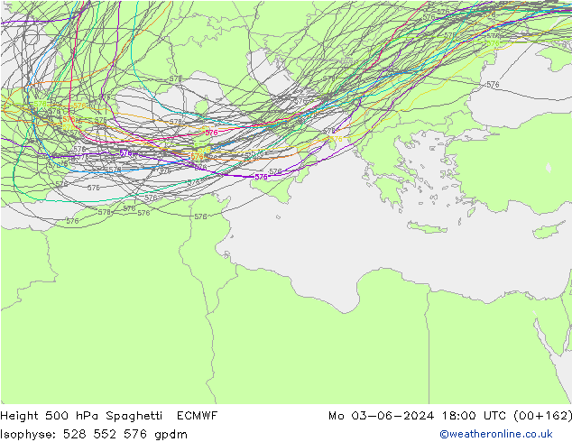 Height 500 hPa Spaghetti ECMWF Mo 03.06.2024 18 UTC