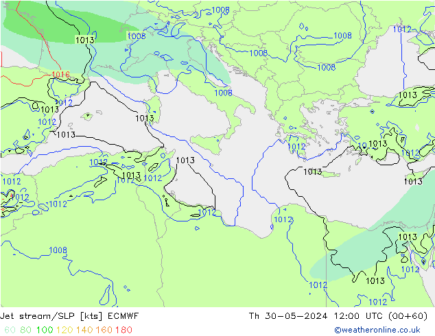 Jet stream/SLP ECMWF Čt 30.05.2024 12 UTC