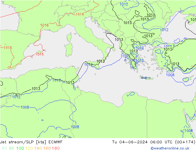 Jet stream/SLP ECMWF Tu 04.06.2024 06 UTC