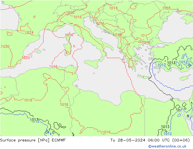 Surface pressure ECMWF Tu 28.05.2024 06 UTC