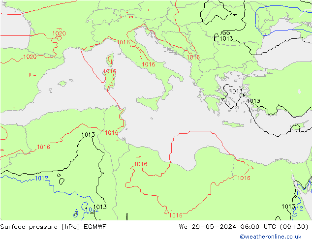 Luchtdruk (Grond) ECMWF wo 29.05.2024 06 UTC