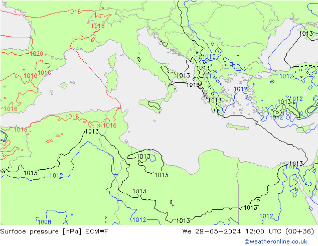 pressão do solo ECMWF Qua 29.05.2024 12 UTC