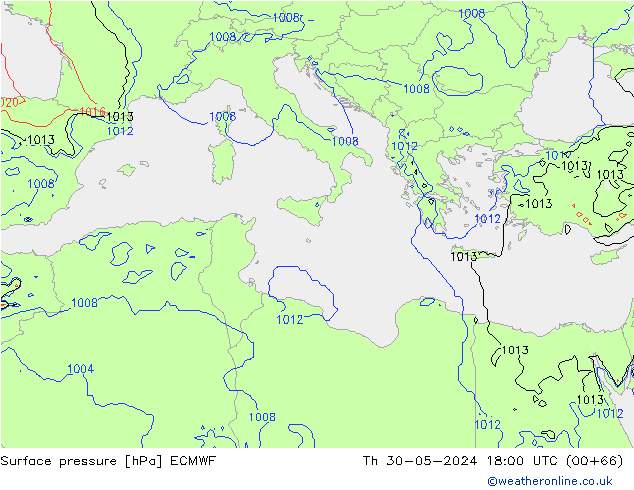 Bodendruck ECMWF Do 30.05.2024 18 UTC