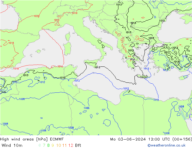 High wind areas ECMWF  03.06.2024 12 UTC