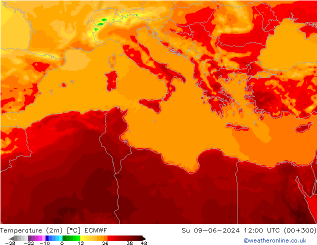 température (2m) ECMWF dim 09.06.2024 12 UTC