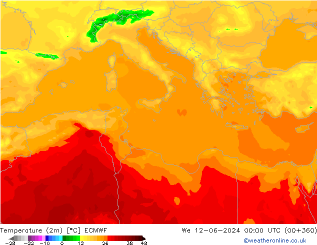 Sıcaklık Haritası (2m) ECMWF Çar 12.06.2024 00 UTC