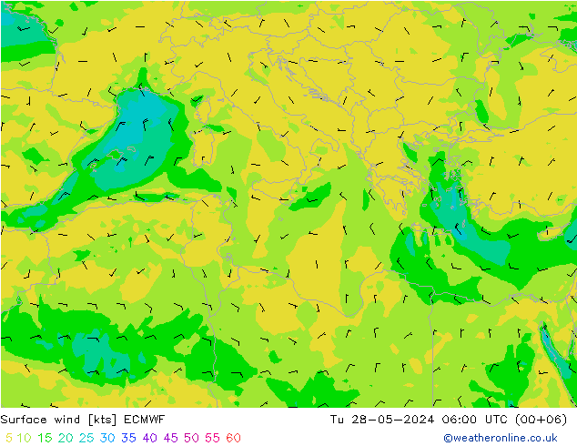 ветер 10 m ECMWF вт 28.05.2024 06 UTC