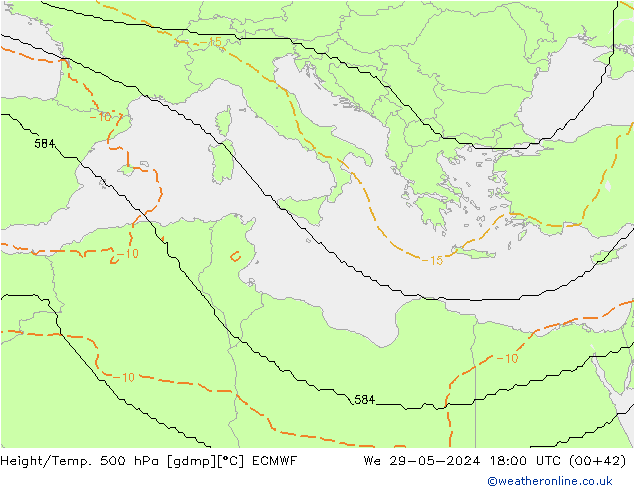 Height/Temp. 500 hPa ECMWF We 29.05.2024 18 UTC