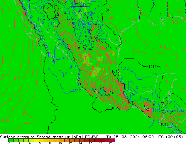 Surface pressure Spread ECMWF Tu 28.05.2024 06 UTC