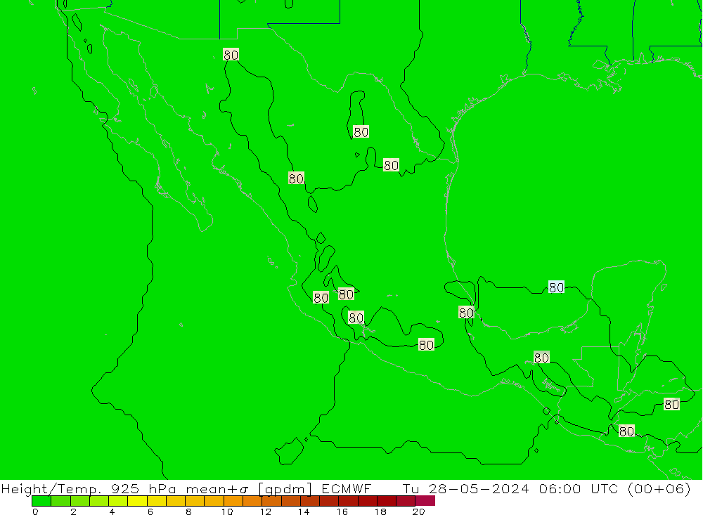 Height/Temp. 925 hPa ECMWF Tu 28.05.2024 06 UTC