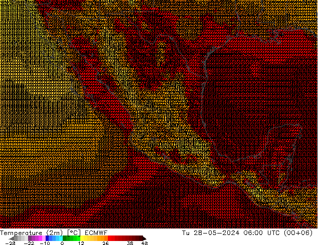 mapa temperatury (2m) ECMWF wto. 28.05.2024 06 UTC