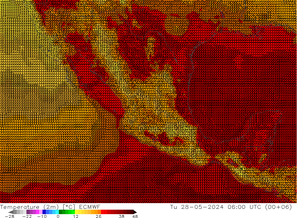 Temperature (2m) ECMWF Út 28.05.2024 06 UTC