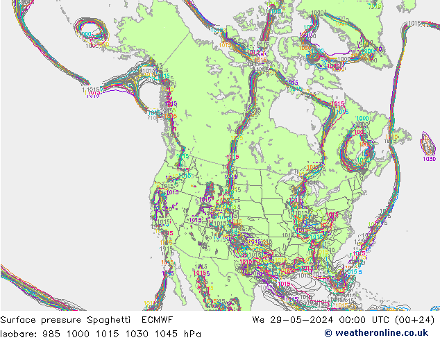 Bodendruck Spaghetti ECMWF Mi 29.05.2024 00 UTC