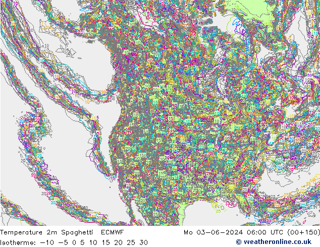 température 2m Spaghetti ECMWF lun 03.06.2024 06 UTC