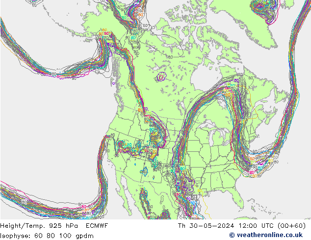 Height/Temp. 925 hPa ECMWF Th 30.05.2024 12 UTC