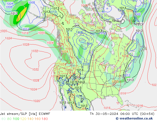 Jet stream ECMWF Qui 30.05.2024 06 UTC