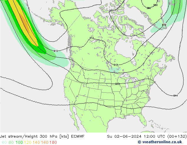 Jet stream/Height 300 hPa ECMWF Su 02.06.2024 12 UTC